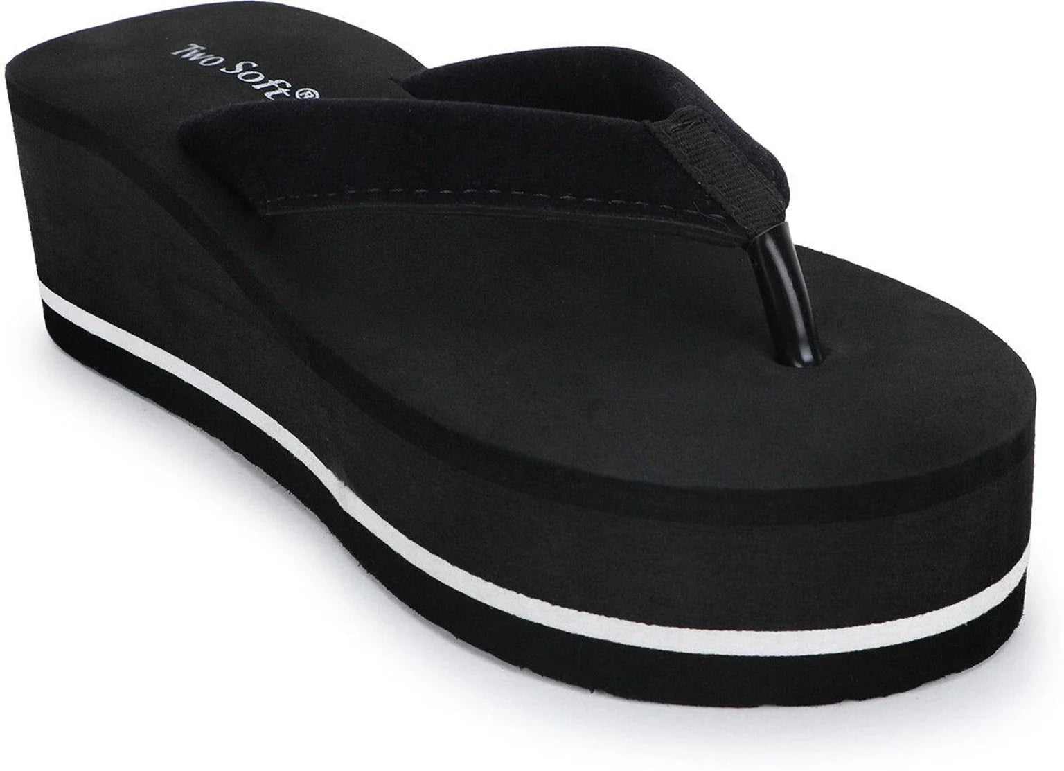 TWO SOFT Stylish Lightweight Comfort Fancy Flip Flops For Girls Slippers Women Slippers (Black , 8)