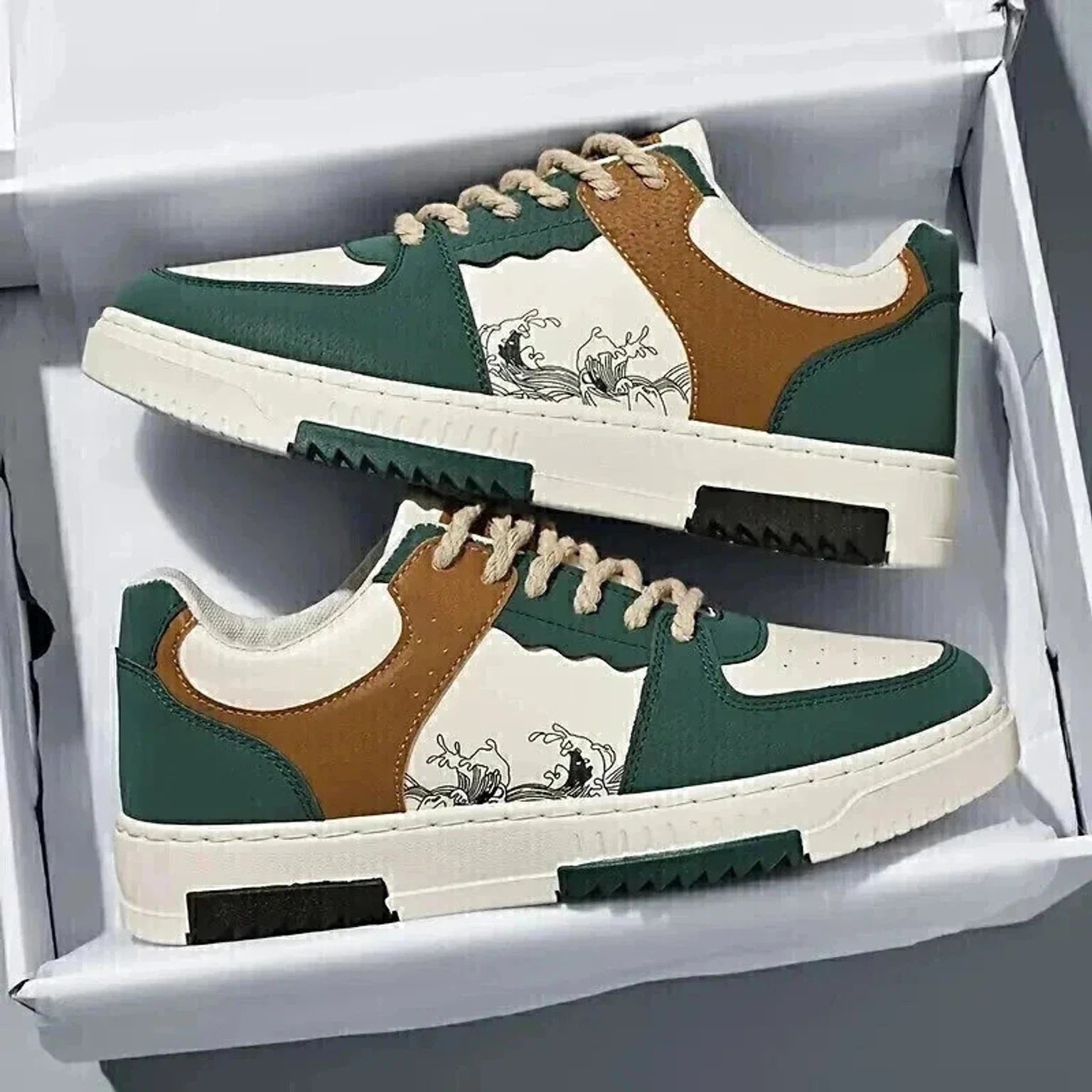 Echor Casual White Sneakers for Men Sneakers For Men (White, Green , 7)